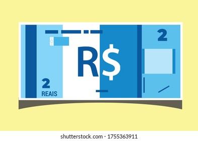 2 Brazilian Real Banknotes money vector icon logo illustration and design. Brazil currency, business, payment and finance element. Can be used for web, mobile, infographic, and print. EPS 10 Vector. svg