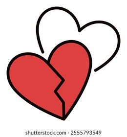 2 Broken Hearts vector Love Sorrow concept colored icon or symbol