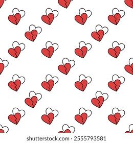 2 Broken Hearts vector Love Sorrow concept colored seamless pattern