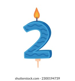 2 burning number shaped candle for Birthday anniversary celebration cartoon vector illustration