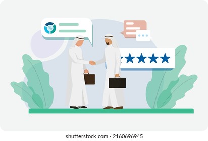 2 Business Arabic People Handshaking, Giving And Receiving Feedback Concept