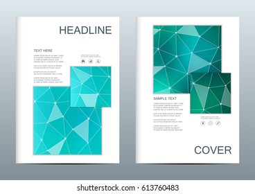 2 of business templates for brochure, flyer, cover magazine in A4 size. Molecular structure of DNA and neurons. Geometric abstract background. Medicine, science and technology. Vector illustration