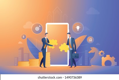 2 Businessman cooperate together with funding and idea vector illustration