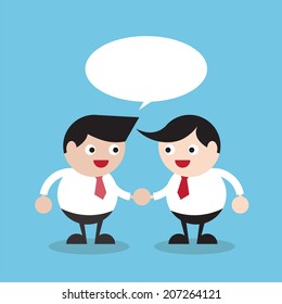 2 businessman handshaking with empty speech bubble, Business concept.