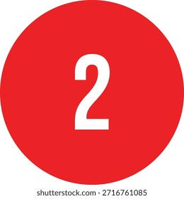2 Vector redondo rojo del icono del número del calendario con diseño blanco del texto