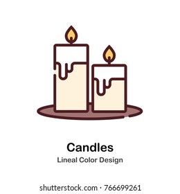 2 Candles Lineal Color Vector Illustration