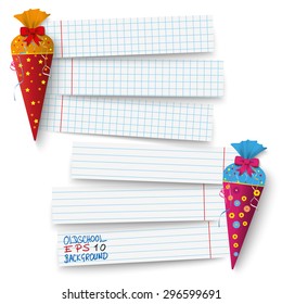 2 candy cones with 3 school paper banners.  Eps 10 vector file.
