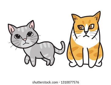 2 cat gray and brown seeing and walking vector illustration isolated  cartoon