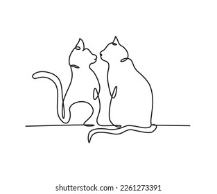 2 cat sitting wall one line art vector illustration 