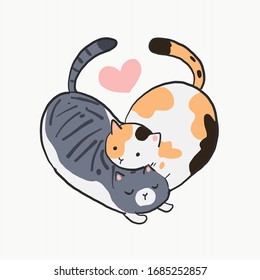 2 cats are cuddle like heart shape  Cute lovely cats vector illustration 