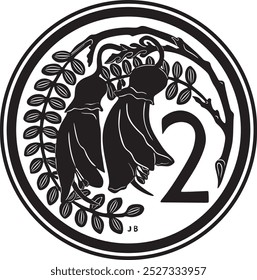 2 cents new zealand coin vector design handmade silhouette.	