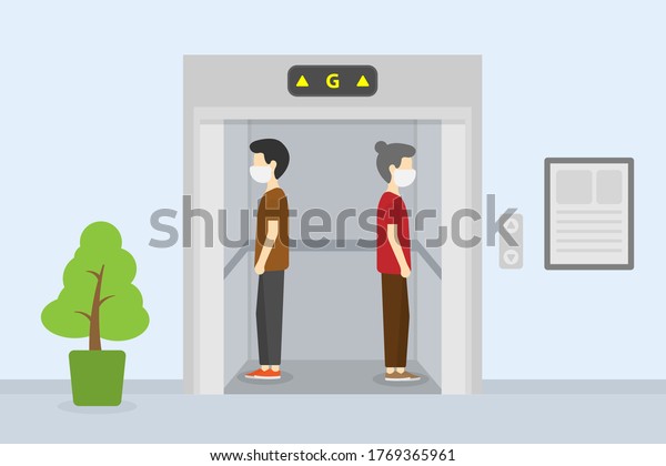 2 Characters Elevator Social Distancing Elevator Stock Vector (Royalty ...