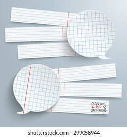 2 Checked speech bubbles with paper stripes on the gray background. Eps 10 vector file.