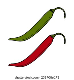 2 chili peppers pod in bright trendy colors red and green. Traditional Mexican condiments and spices