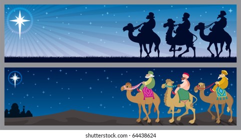 2 Christmas banners with the three wise men and the Star of Bethlehem. 