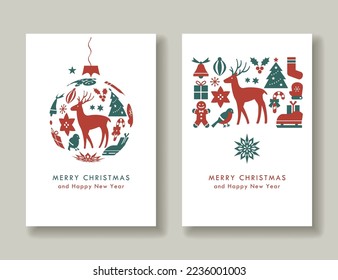 2 Christmas card set. Ball ornament of Christmas elements and Simple design card of Christmas icons. For greeting card,poster,flyer and banner etc.