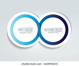 2 Circle connected 3D infographic. Two labels. Vector template.