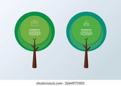 2 circle tree infographic template with business icons