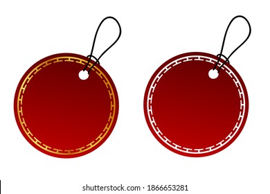 2 Circle Vector Red Gradient Tag, White and Golden China Style Border With Black Rope, Isolated on White
