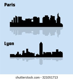 2 City silhouette in France ( Paris, Lyon )