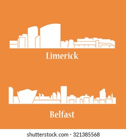 2 city silhouette in Ireland ( Belfast, Limerick )