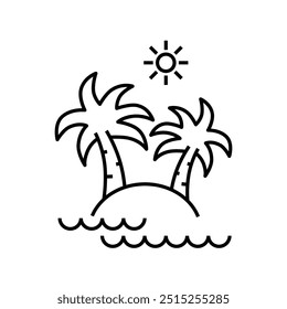 2 coconut trees on the beach, on a little island with Sun shining, Summer Vacation Holiday