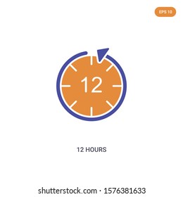 2 color 12 hours concept vector icon. isolated two color 12 hours vector sign symbol designed with blue and orange colors can be use for web, mobile and logo. eps 10.