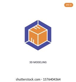 2 color 3D Modeling concept vector icon. isolated two color 3D Modeling vector sign symbol designed with blue and orange colors can be use for web, mobile and logo. eps 10.
