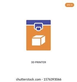 2 color 3d printer concept vector icon. isolated two color 3d printer vector sign symbol designed with blue and orange colors can be use for web, mobile and logo. eps 10.