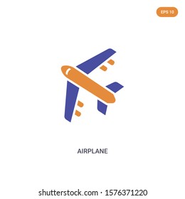 2 color airplane concept vector icon. isolated two color airplane vector sign symbol designed with blue and orange colors can be use for web, mobile and logo. eps 10.