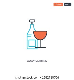 2 color alcohol drink concept line vector icon. isolated two colored alcohol drink outline icon with blue and red colors can be use for web, mobile. Stroke line eps 10.