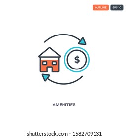 2 color Amenities concept line vector icon. isolated two colored Amenities outline icon with blue and red colors can be use for web, mobile. Stroke line eps 10.