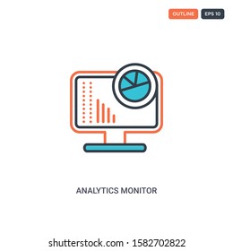 2 color Analytics Monitor concept line vector icon. isolated two colored Analytics Monitor outline icon with blue and red colors can be use for web, mobile. Stroke line eps 10.