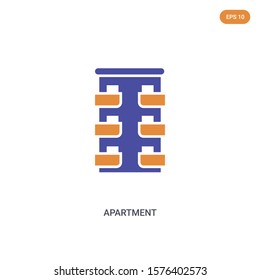 2 color Apartment concept vector icon. isolated two color Apartment vector sign symbol designed with blue and orange colors can be use for web, mobile and logo. eps 10.