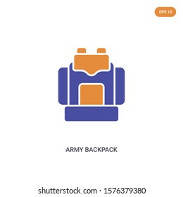 2 color army backpack concept vector icon. isolated two color army backpack vector sign symbol designed with blue and orange colors can be use for web, mobile and logo. eps 10.
