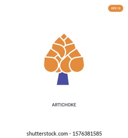 2 color artichoke concept vector icon. isolated two color artichoke vector sign symbol designed with blue and orange colors can be use for web, mobile and logo. eps 10.