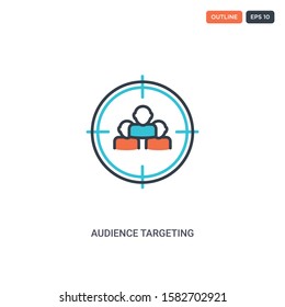 2 color Audience targeting concept line vector icon. isolated two colored Audience targeting outline icon with blue and red colors can be use for web, mobile. Stroke line eps 10.