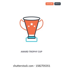 2 color award trophy cup concept line vector icon. isolated two colored award trophy cup outline icon with blue and red colors can be use for web, mobile. Stroke line eps 10.