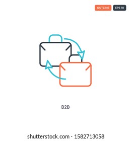2 color b2b concept line vector icon. isolated two colored b2b outline icon with blue and red colors can be use for web, mobile. Stroke line eps 10.