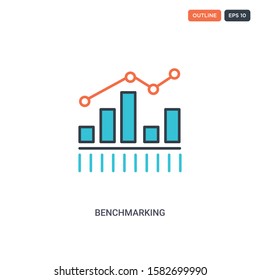 2 color Benchmarking concept line vector icon. isolated two colored Benchmarking outline icon with blue and red colors can be use for web, mobile. Stroke line eps 10.