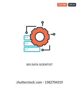 2 color Big data scientist concept line vector icon. isolated two colored Big data scientist outline icon with blue and red colors can be use for web, mobile. Stroke line eps 10.
