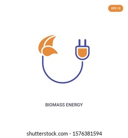 2 color biomass energy concept vector icon. isolated two color biomass energy vector sign symbol designed with blue and orange colors can be use for web, mobile and logo. eps 10.