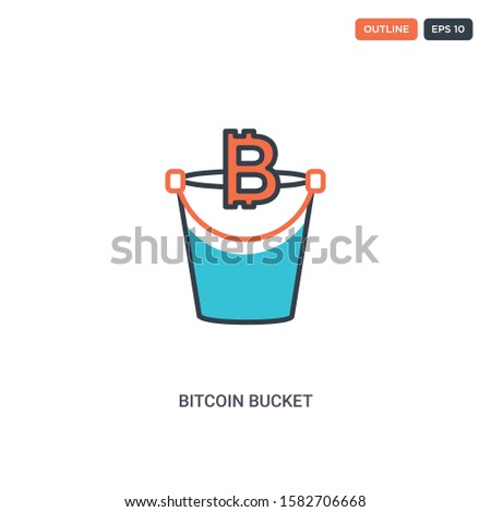 2 color bitcoin bucket concept line vector icon. isolated two colored bitcoin bucket outline icon with blue and red colors can be use for web, mobile. Stroke line eps 10.