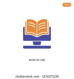 2 color book in line concept vector icon. isolated two color book in line vector sign symbol designed with blue and orange colors can be use for web, mobile and logo. eps 10.