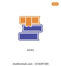 2 color Books concept vector icon. isolated two color Books vector sign symbol designed with blue and orange colors can be use for web, mobile and logo. eps 10.