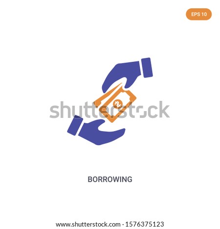 2 color Borrowing concept vector icon. isolated two color Borrowing vector sign symbol designed with blue and orange colors can be use for web, mobile and logo. eps 10.