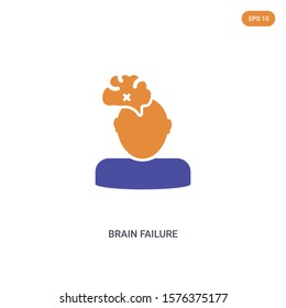 2 color brain failure concept vector icon. isolated two color brain failure vector sign symbol designed with blue and orange colors can be use for web, mobile and logo. eps 10.