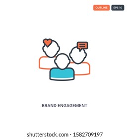 2 color brand engagement concept line vector icon. isolated two colored brand engagement outline icon with blue and red colors can be use for web, mobile. Stroke line eps 10.