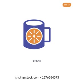 2 color Break concept vector icon. isolated two color Break vector sign symbol designed with blue and orange colors can be use for web, mobile and logo. eps 10.