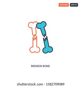 2 color Broken bone concept line vector icon. isolated two colored Broken bone outline icon with blue and red colors can be use for web, mobile. Stroke line eps 10.